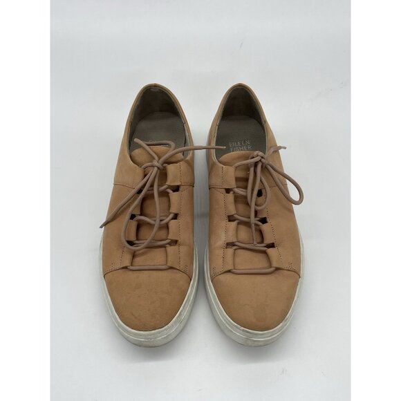 Eileen Fisher Prescot Platform Sneakers Pink Tan Sz 7 Casual Suede Comfy Shoes - Picture 2 of 5